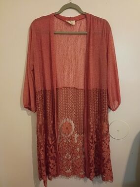 Ember Open-Front Lace Hem Cardigan in Dusty Rose Sz M